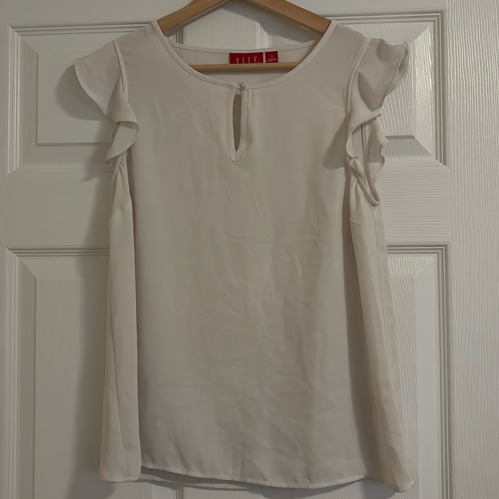 Elle White Flutter Sleeve Blouse